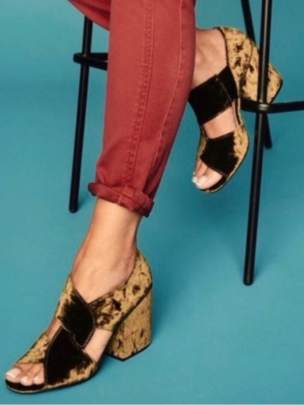 CAbi #6016 Interlock Moss Green Crushed Velvet Block Heel